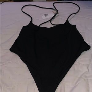 ZAFUL Black cross strap one piece bodysuit NEW L